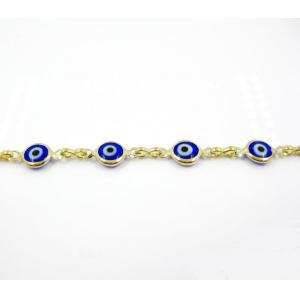 CADENA OJO TURCO COLOR AZUL CHAPA DE ORO 6.0 mm.