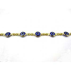 CADENA OJO TURCO COLOR AZUL CHAPA DE ORO 6.0 mm.